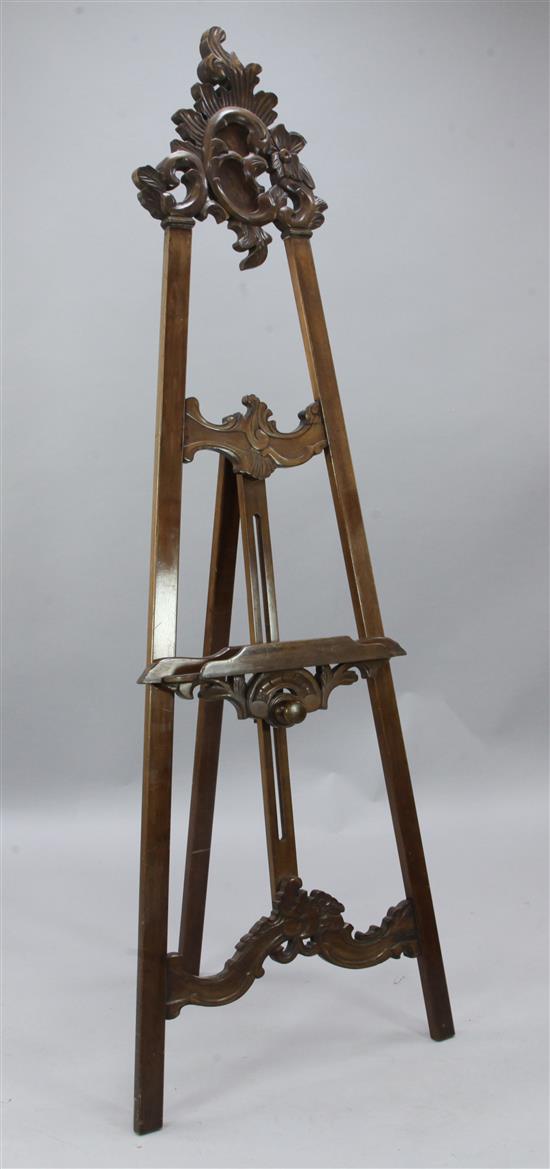 A late 19th century French walnut A frame easel, H.6ft 2in.